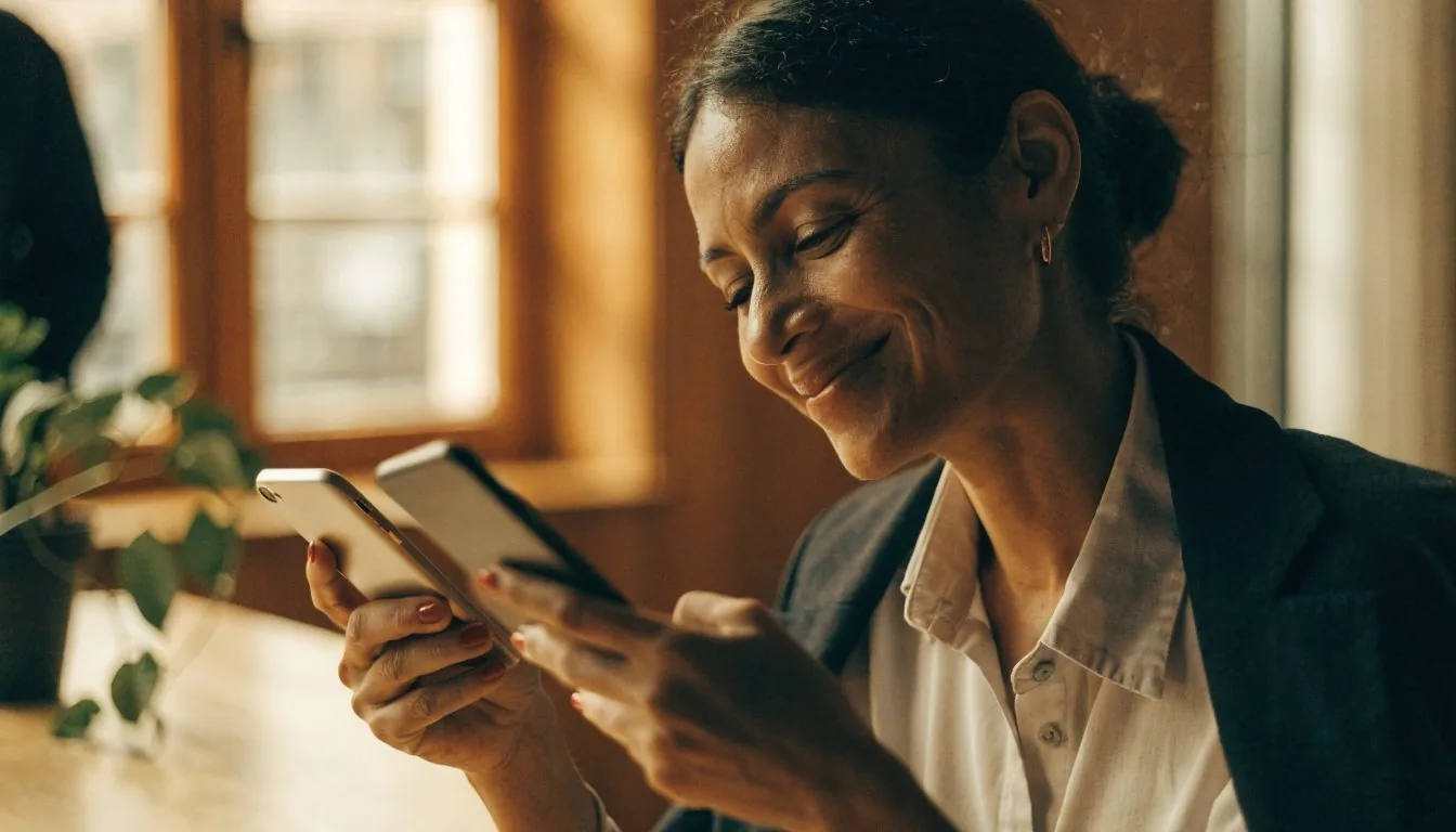 Profissional comparando informações em dois celulares