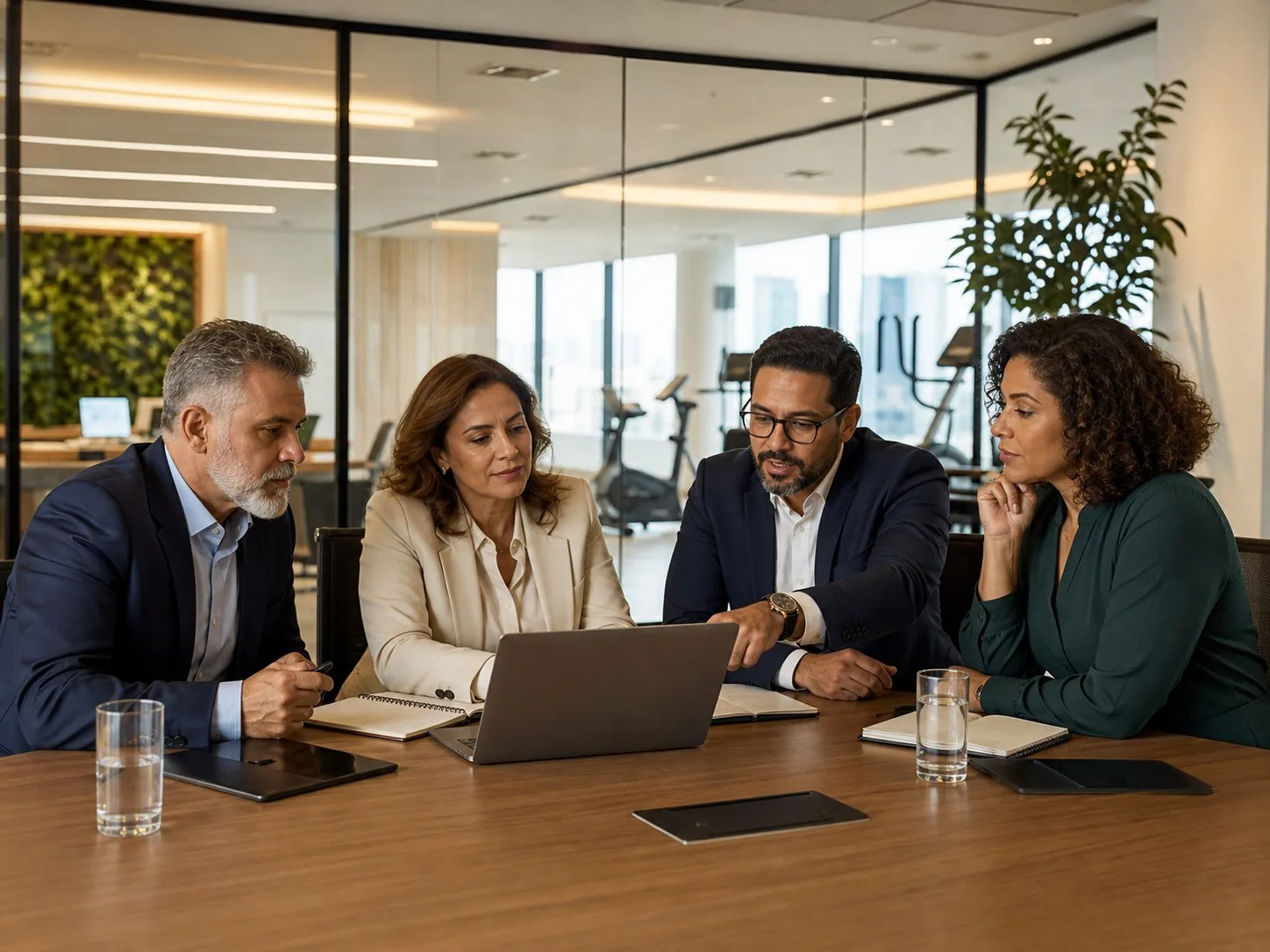 Comitê executivo comparando alternativas de saúde corporativa
