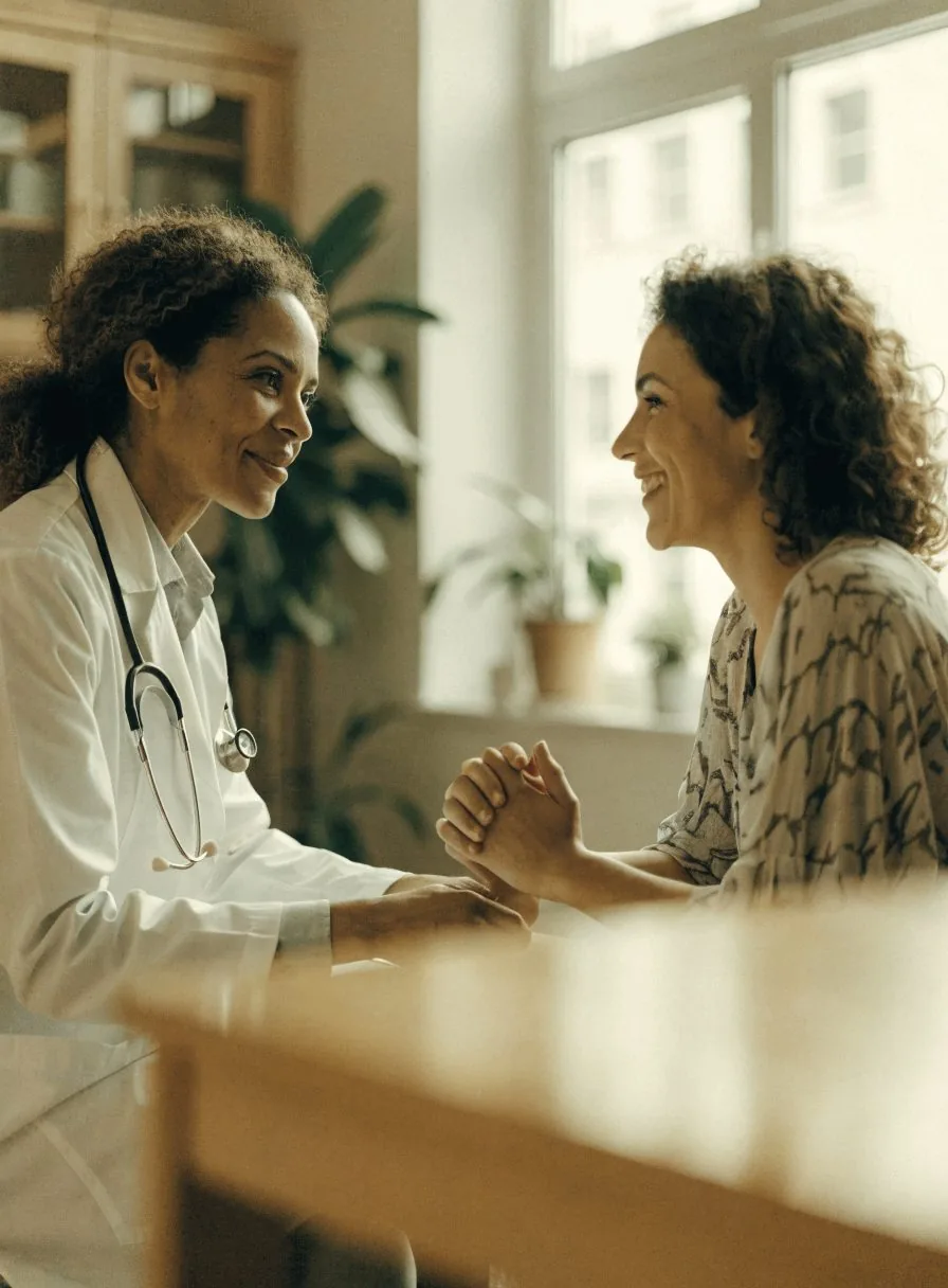 Médica conversando com uma paciente