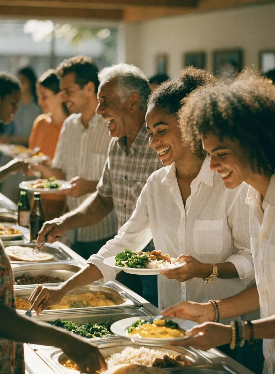 Pessoas escolhendo uma refeição em um restaurante