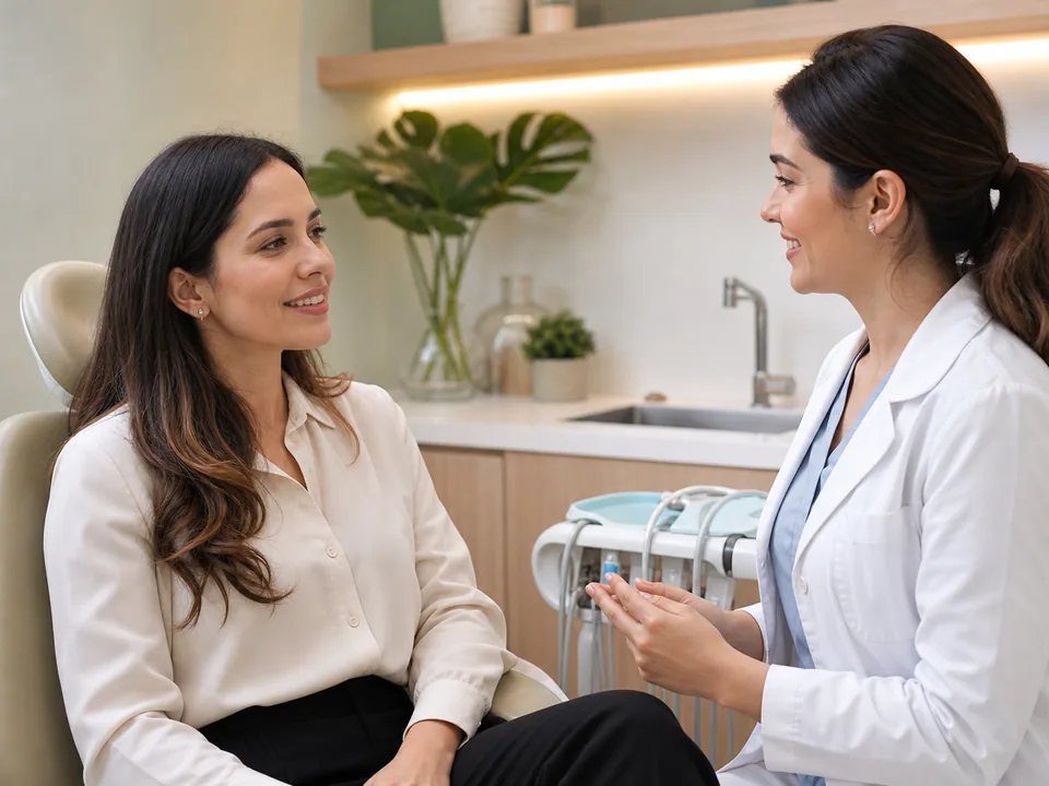 Paciente conversando com uma dentista